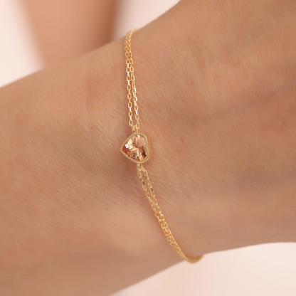 Heart Citrine Bezel Bracelet in 10K/14K Solid Gold | November Birthstone