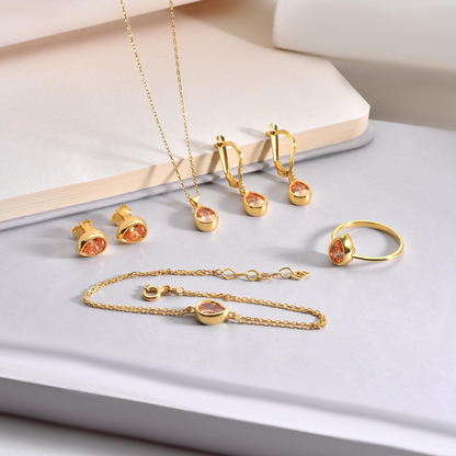 Citrine Drop Bezel Bracelet in 10K/14K Solid Gold, November Birthstone Jewelry