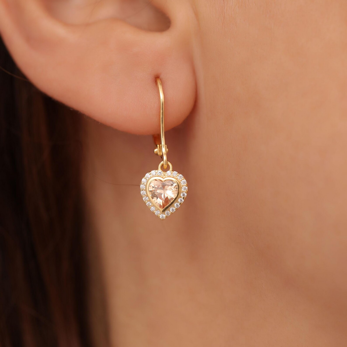 Citrine Bezel Heart Dangle Earrings with Real Diamonds in 8K/10K/14K Solid Gold | November Birthstone Jewelry