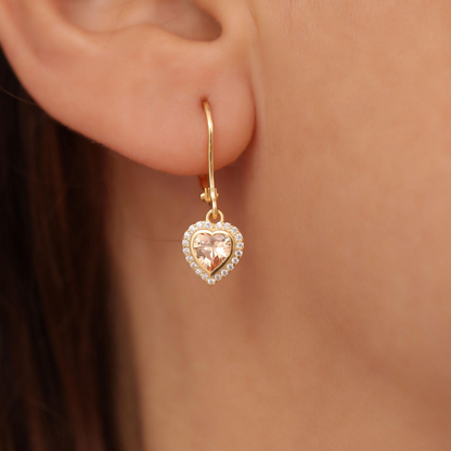 Citrine Bezel Heart Dangle Earrings with Real Diamonds in 8K/10K/14K Solid Gold | November Birthstone Jewelry