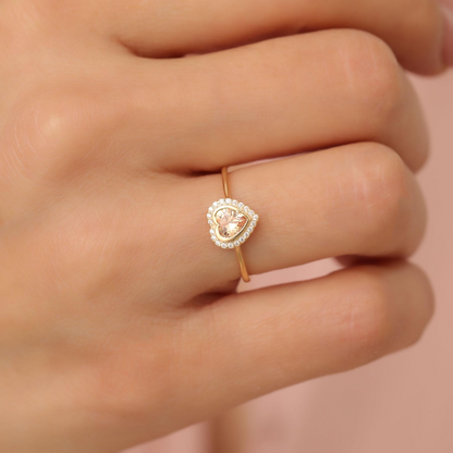 Citrine Bezel Heart Ring with Real Diamonds in 8K/10K/14K Solid Gold | November Birthstone Jewelry