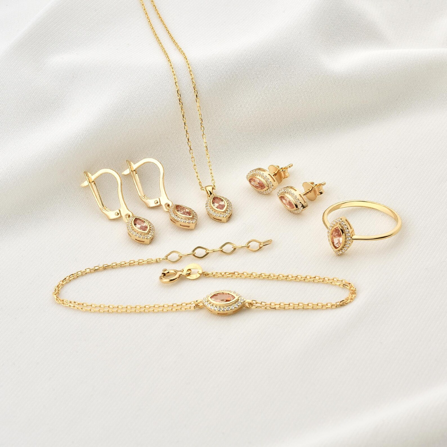 Citrine Bezel Marquise Necklace with Real Diamonds in 8K/10K/14K Solid Gold | November Birthstone Jewelry