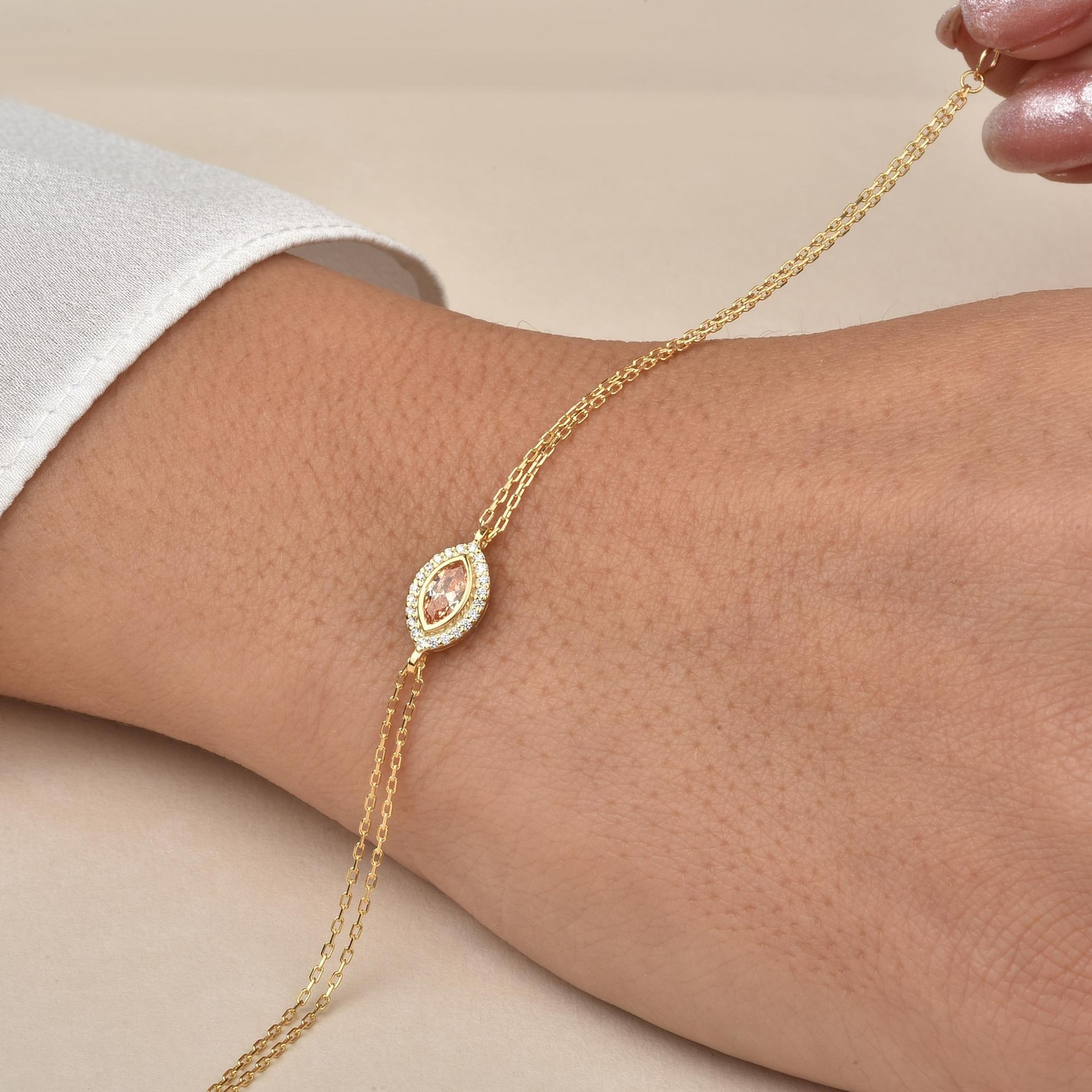 Citrine Bezel Marquise Bracelet with Real Diamonds in 8K/10K/14K Solid Gold | November Birthstone Jewelry