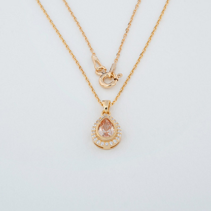 Citrine Bezel Drop Necklace with Real Diamonds in 8K/10K/14K Solid Gold | November Birthstone Jewelry