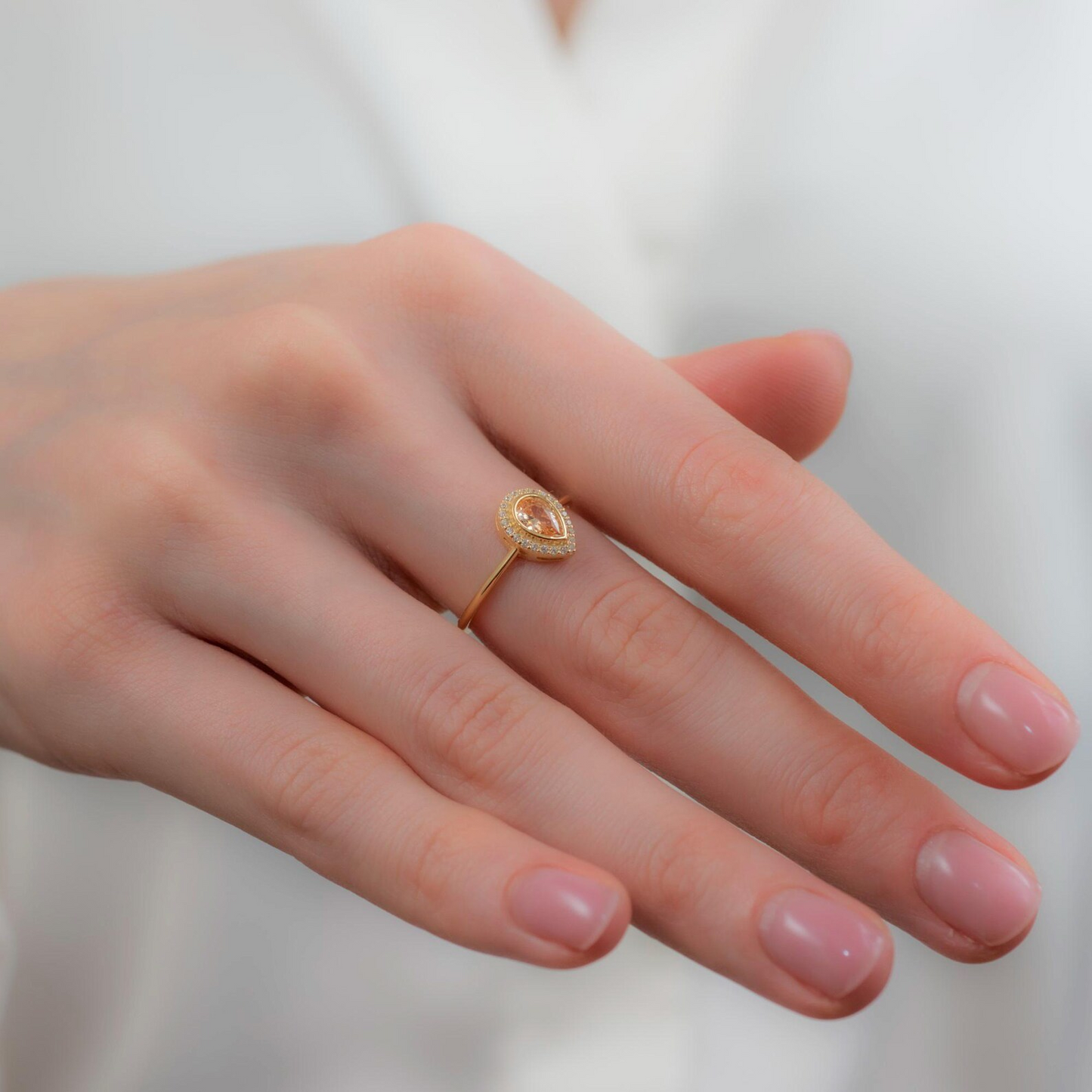 Citrine Bezel Drop Ring with Real Diamonds in 8K/10K/14K Solid Gold | November Birthstone Jewelry