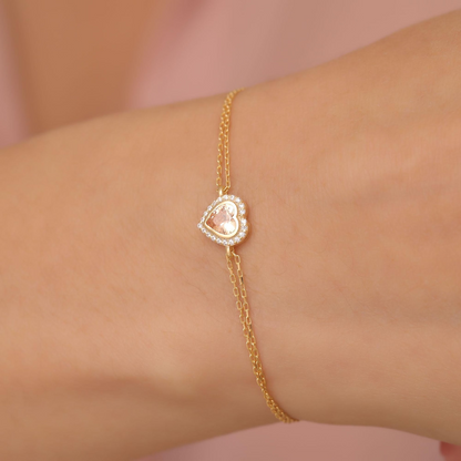 Citrine Bezel Heart Bracelet with Real Diamonds in 8K/10K/14K Solid Gold | November Birthstone Jewelry