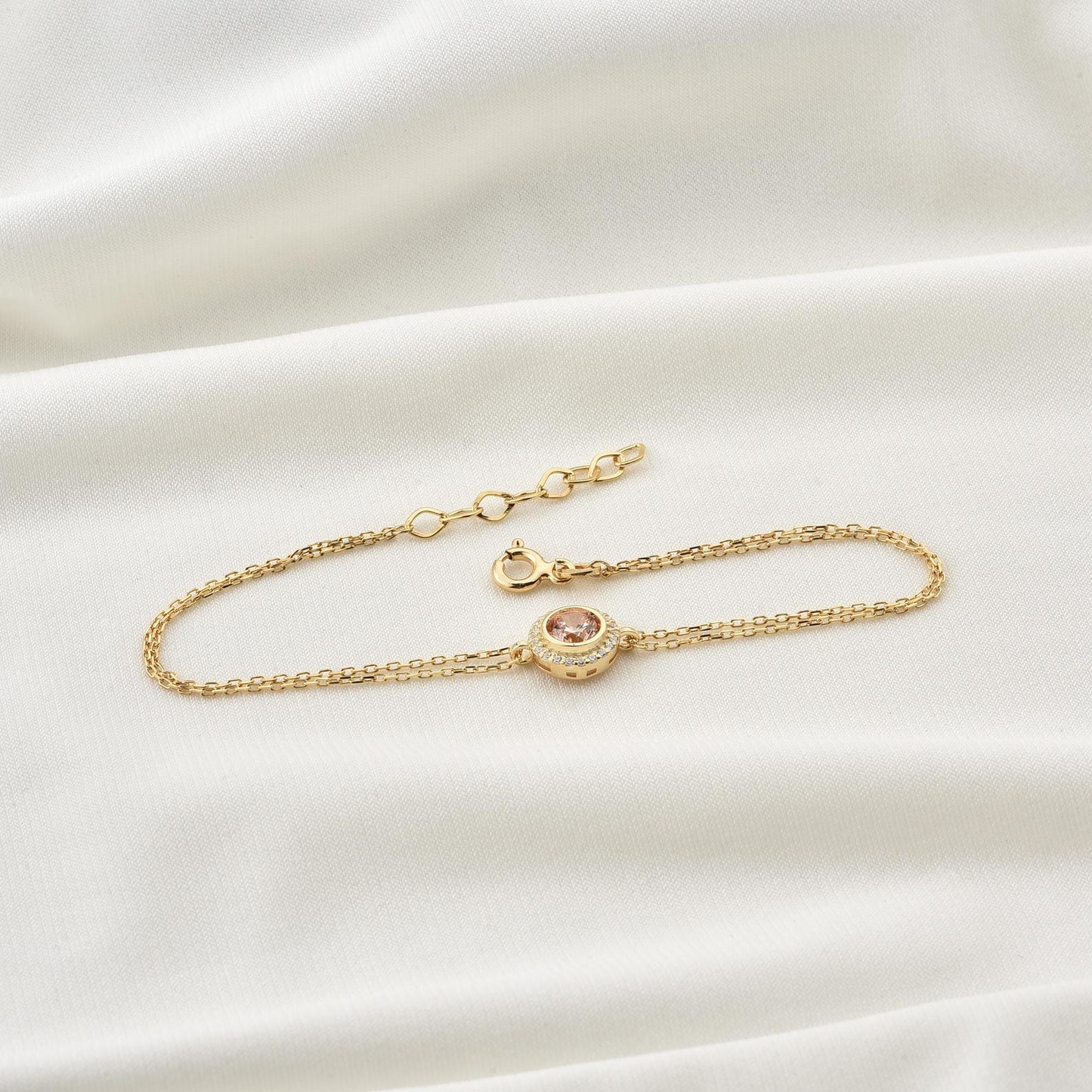 Citrine Round Bezel Bracelet in 8K/10K/14K Solid Gold with Real Diamonds, November Birthstone Jewelry