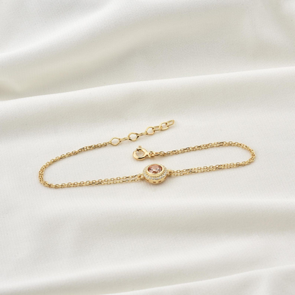 Citrine Round Bezel Bracelet in 8K/10K/14K Solid Gold with Real Diamonds, November Birthstone Jewelry