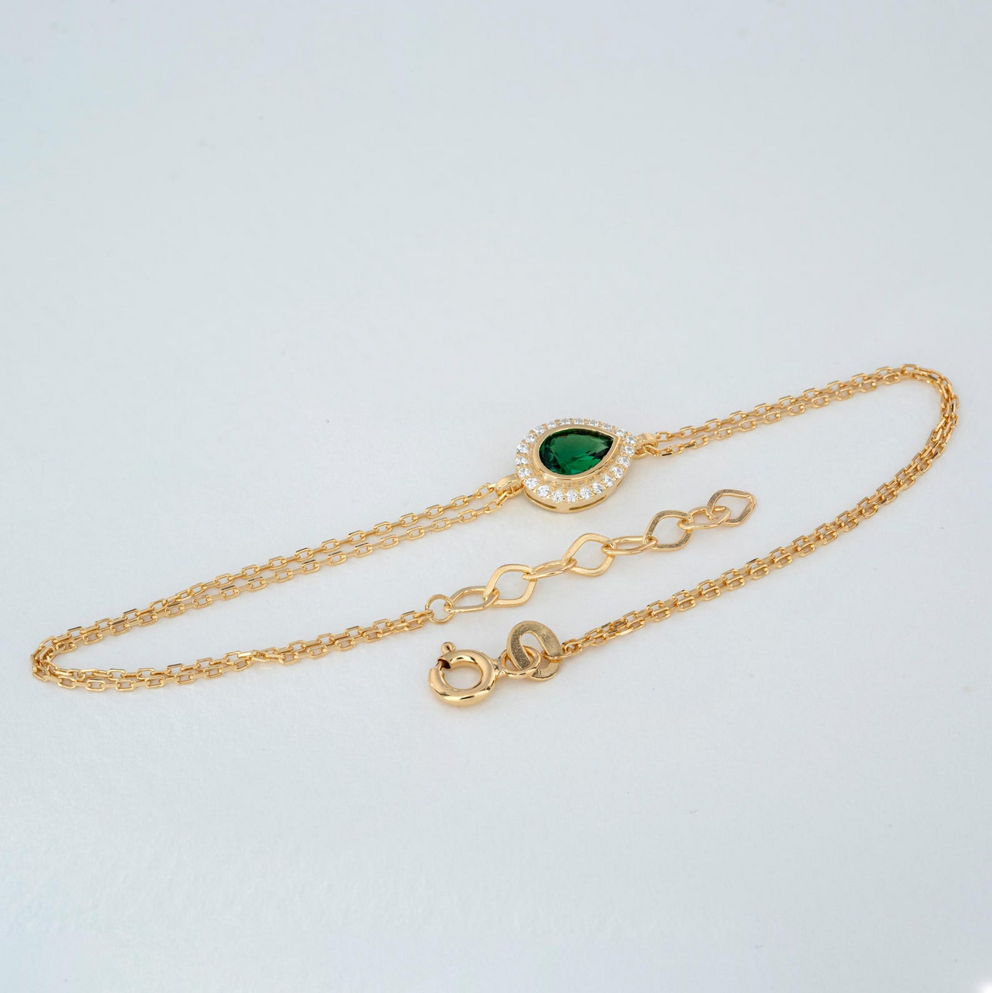Emerald Bezel Drop Bracelet with Real Diamonds in 8K/10K/14K Solid Gold | May Birthstone Jewelry