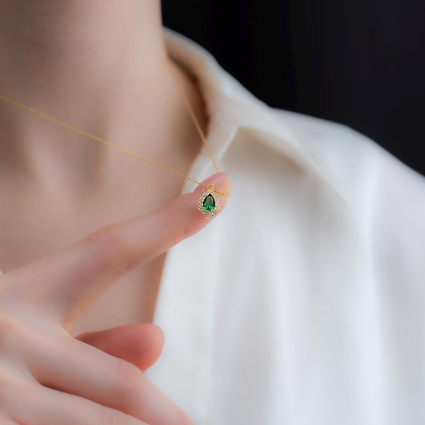 Emerald Bezel Drop Necklace with Real Diamonds in 8K/10K/14K Solid Gold | May  Birthstone Jewelry