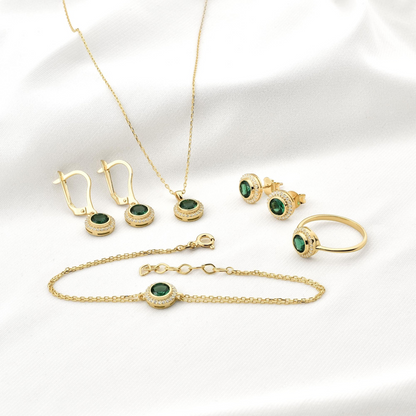 Emerald Round Bezel Dangle Earrings in 8K/10K/14K Solid Gold with Real Diamonds, May Birthstone Jewelry