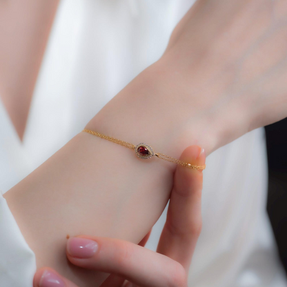 Garnet Bezel Drop Bracelet with Real Diamonds in 8K/10K/14K Solid Gold | January Birthstone Jewelry