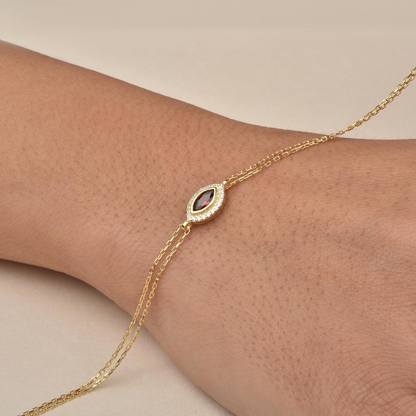 Garnet Bezel Marquise Bracelet with Real Diamonds in 8K/10K/14K Solid Gold | January Birthstone Jewelry