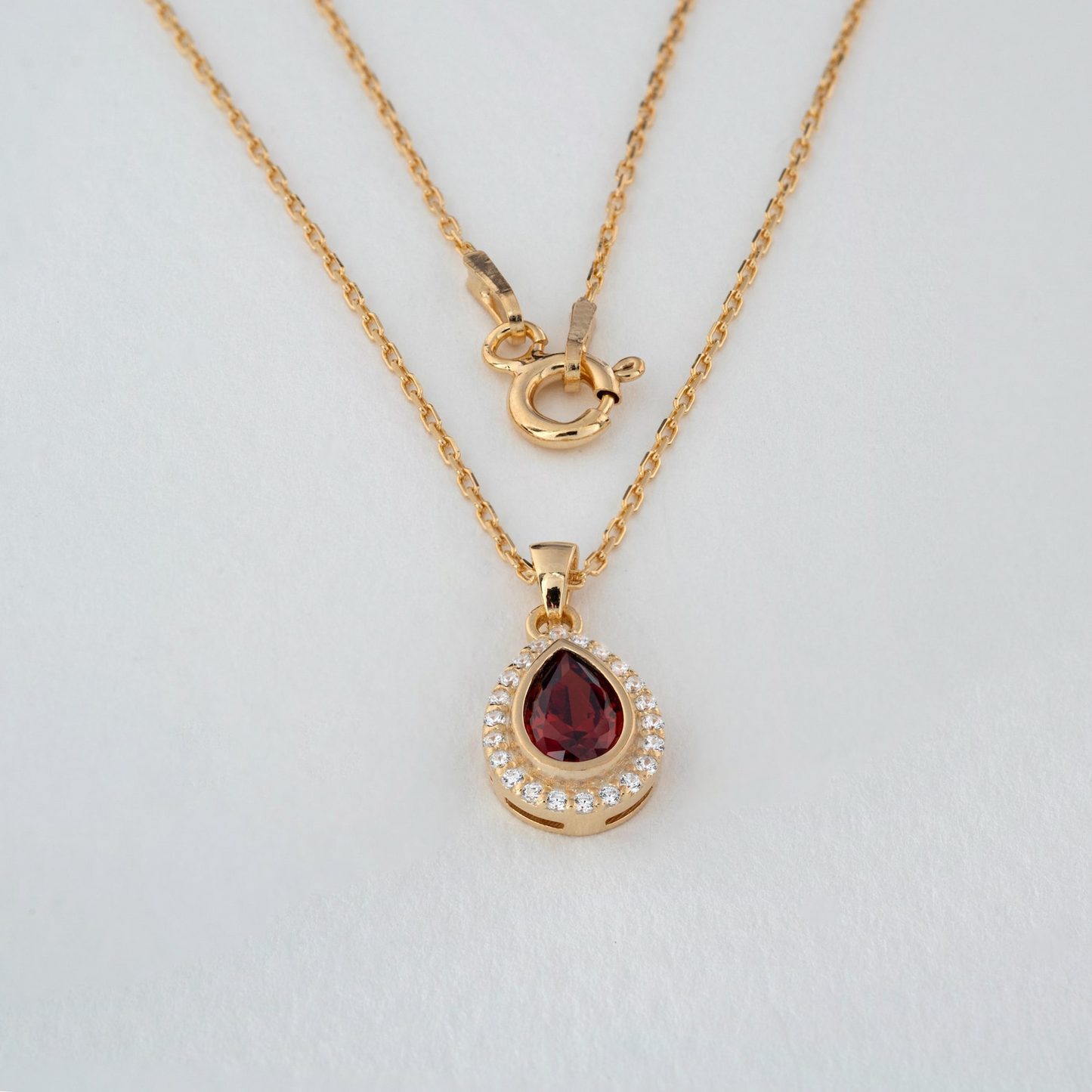 Garnet Bezel Drop Necklace with Real Diamonds in 8K/10K/14K Solid Gold | January  Birthstone Jewelry