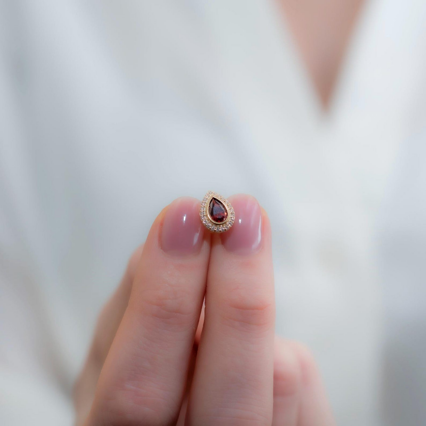 Garnet Bezel Drop Stud Earrings with Real Diamonds in 8K/10K/14K Solid Gold | January Birthstone Jewelry