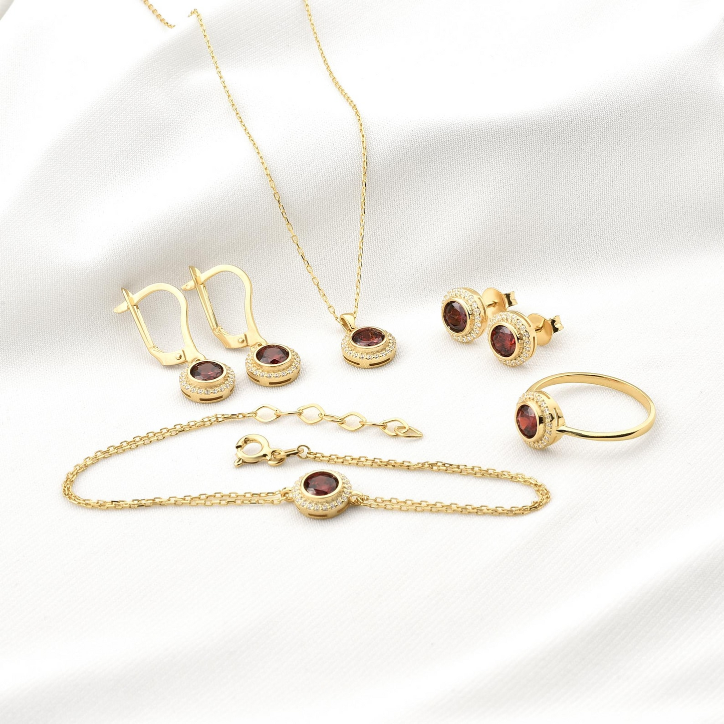 Garnet Round Bezel Necklace in 8K/10K/14K Solid Gold with Real Diamonds, January Birthstone Jewelry
