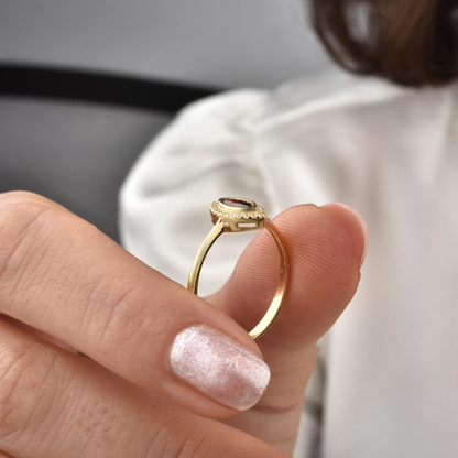 Garnet Bezel Marquise Ring with Real Diamonds in 8K/10K/14K Solid Gold | January Birthstone Jewelry
