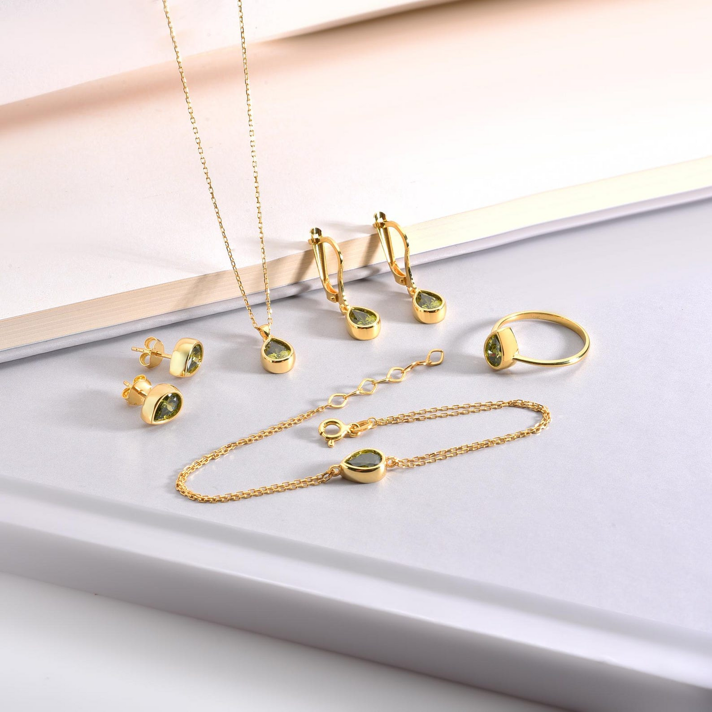 Peridot Bezel Dangle Drop Earrings in 8K/10K/14K Solid Gold, August Birthstone Jewelry