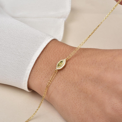 Peridot Bezel Marquise Bracelet with Real Diamonds in 8K/10K/14K Solid Gold | August Birthstone Jewelry
