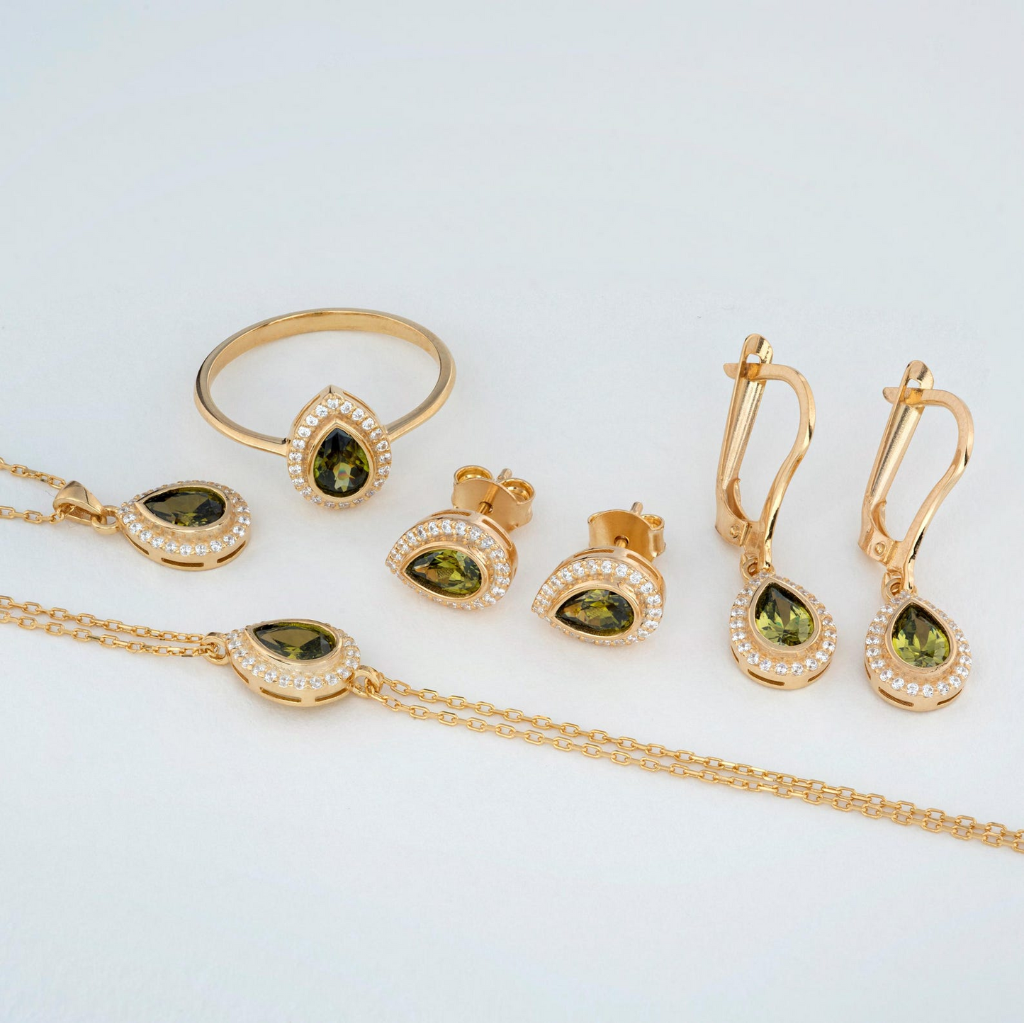 Peridot Bezel Drop Dangle Earrings with Real Diamonds in 8K/10K/14K Solid Gold | August Birthstone Jewelry
