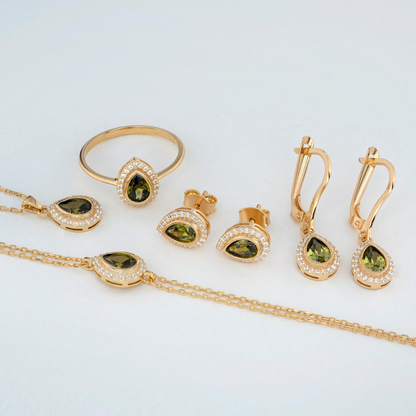 Peridot Bezel Drop Dangle Earrings with Real Diamonds in 8K/10K/14K Solid Gold | August Birthstone Jewelry