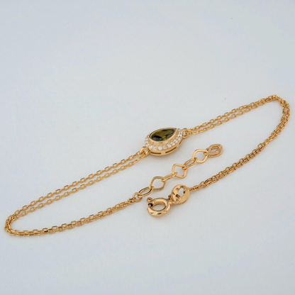 Peridot Bezel Drop Bracelet with Real Diamonds in 8K/10K/14K Solid Gold | August Birthstone Jewelry