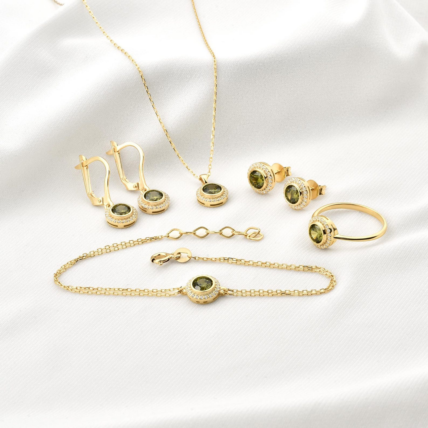 Peridot Round Bezel Dangle Earrings in 8K/10K/14K Solid Gold with Real Diamonds, August Birthstone Jewelry