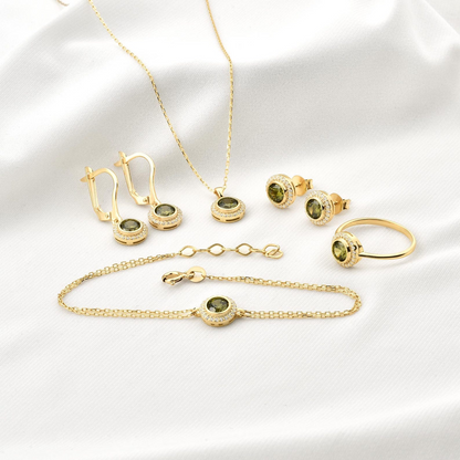 Peridot Round Bezel Dangle Earrings in 8K/10K/14K Solid Gold with Real Diamonds, August Birthstone Jewelry