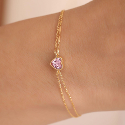 Heart Pink Tourmaline Bezel Bracelet in 10K/14K Solid Gold | October Jewelry