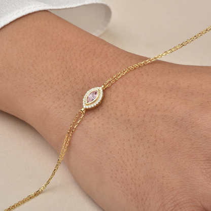 Pink Tourmaline Bezel Marquise Bracelet with Real Diamonds in 8K/10K/14K Solid Gold | October Birthstone Jewelry