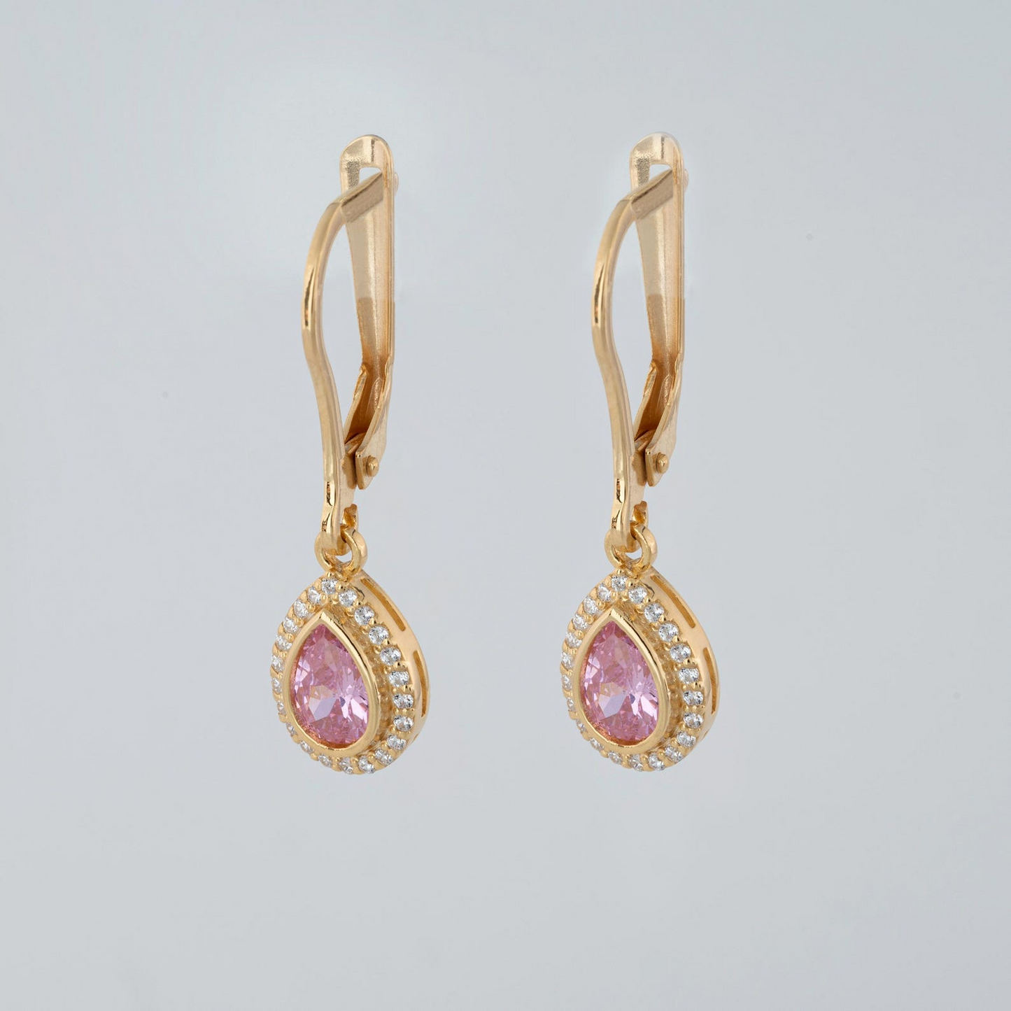 Pink Tourmaline Bezel Drop Dangle Earrings with Real Diamonds in 8K/10K/14K Solid Gold | October Birthstone Jewelry