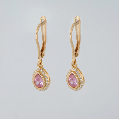 Pink Tourmaline Bezel Drop Dangle Earrings with Real Diamonds in 8K/10K/14K Solid Gold | October Birthstone Jewelry