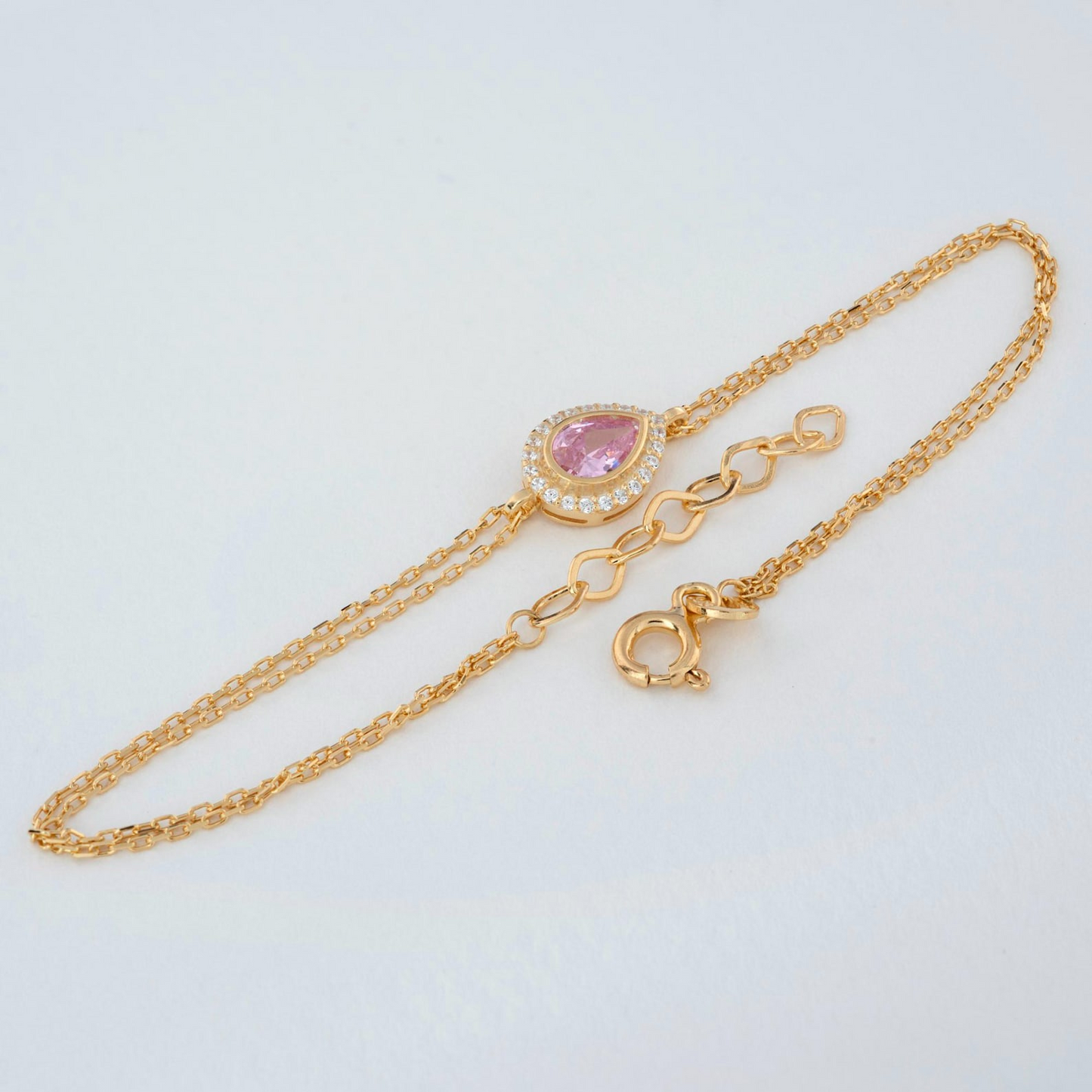 Pink Tourmaline Bezel Drop Bracelet with Real Diamonds in 8K/10K/14K Solid Gold | October Birthstone Jewelry