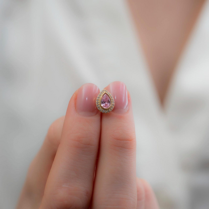 Pink Tourmaline Bezel Drop Stud Earrings with Real Diamonds in 8K/10K/14K Solid Gold | October Birthstone Jewelry