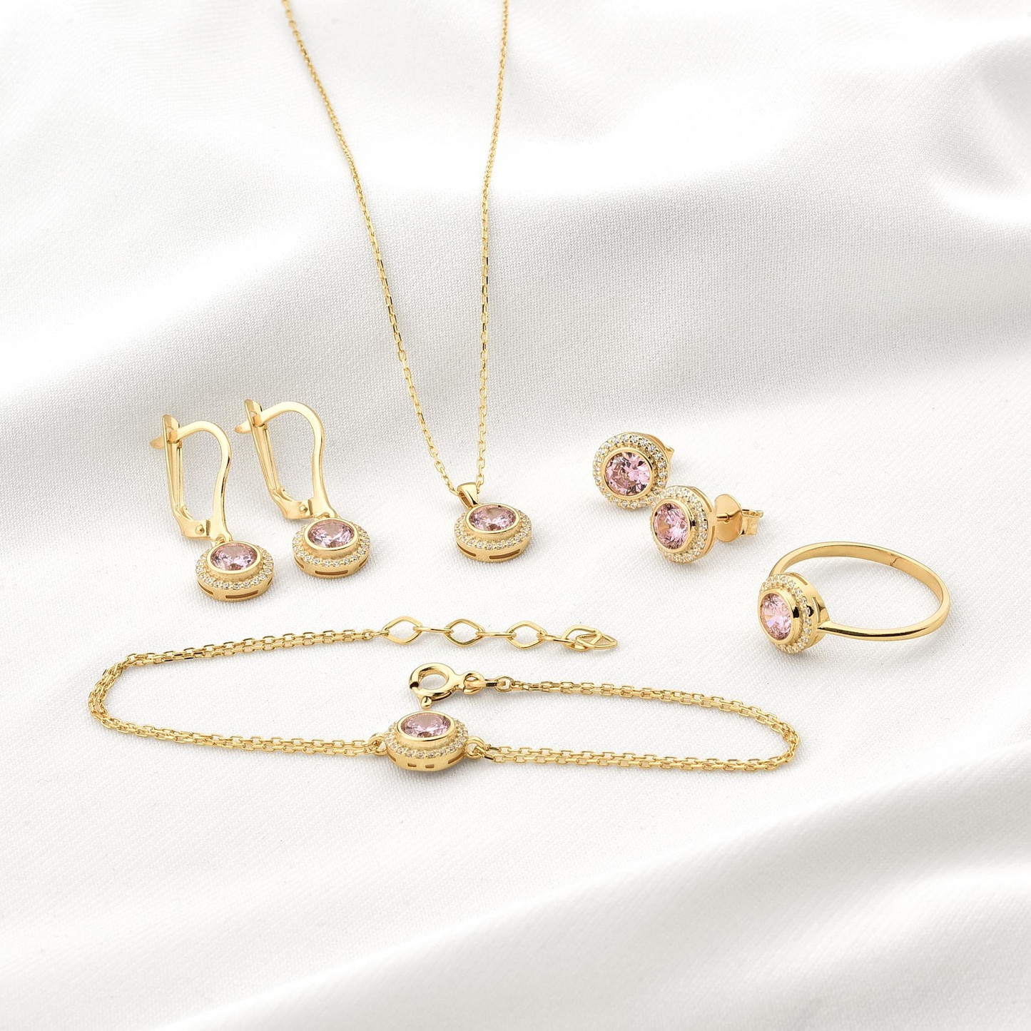 Pink Tourmaline Round Bezel Dangle Earrings in 8K/10K/14K Solid Gold with Real Diamonds, October Birthstone Jewelry