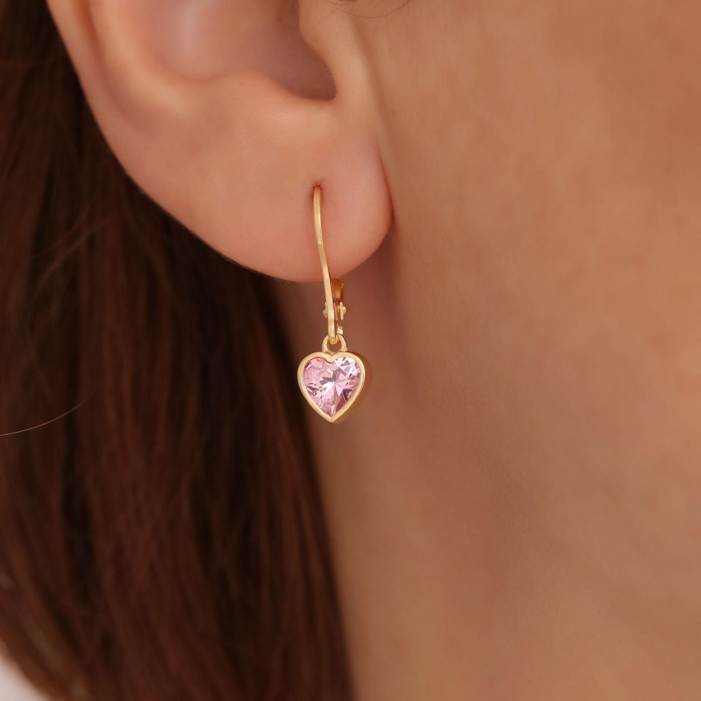 Pink Tourmaline Heart Cut Bezel Dangle Earrings 14K Solid Gold, October Birthstone Jewelry