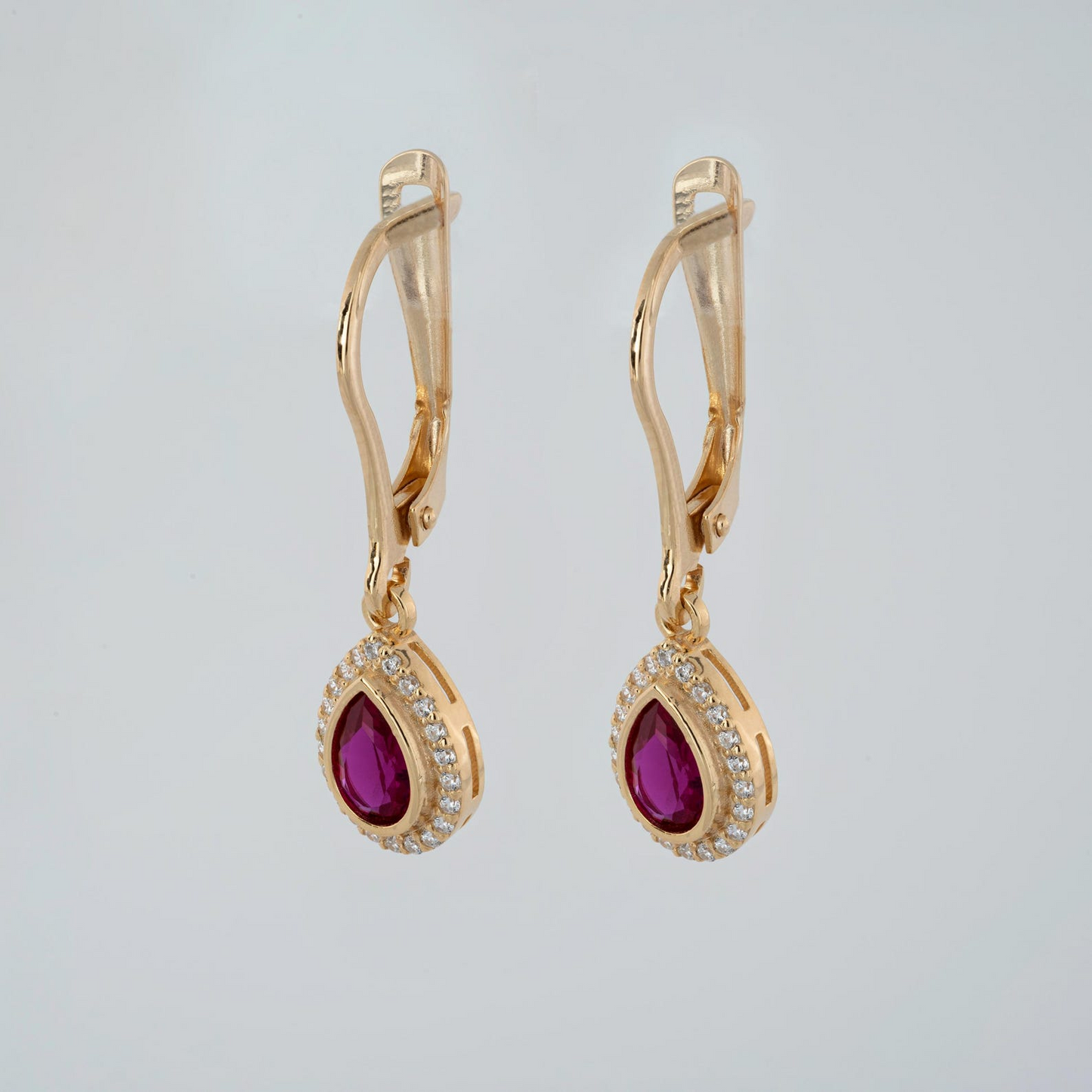 Ruby Bezel Drop Dangle Earrings with Real Diamonds in 8K/10K/14K Solid Gold | July Birthstone Jewelry