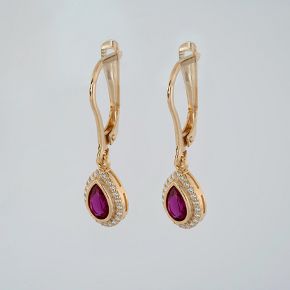 Ruby Bezel Drop Dangle Earrings with Real Diamonds in 8K/10K/14K Solid Gold | July Birthstone Jewelry