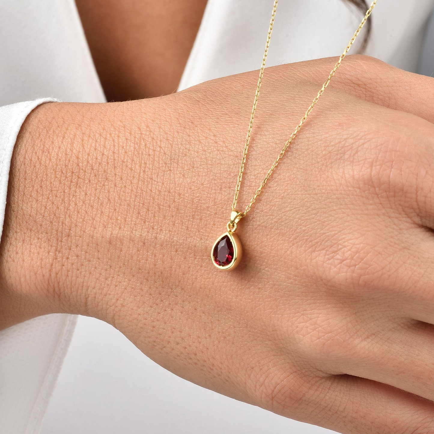Ruby Bezel Drop Necklace 10K/14K Solid Gold, July Birthstone Jewelry