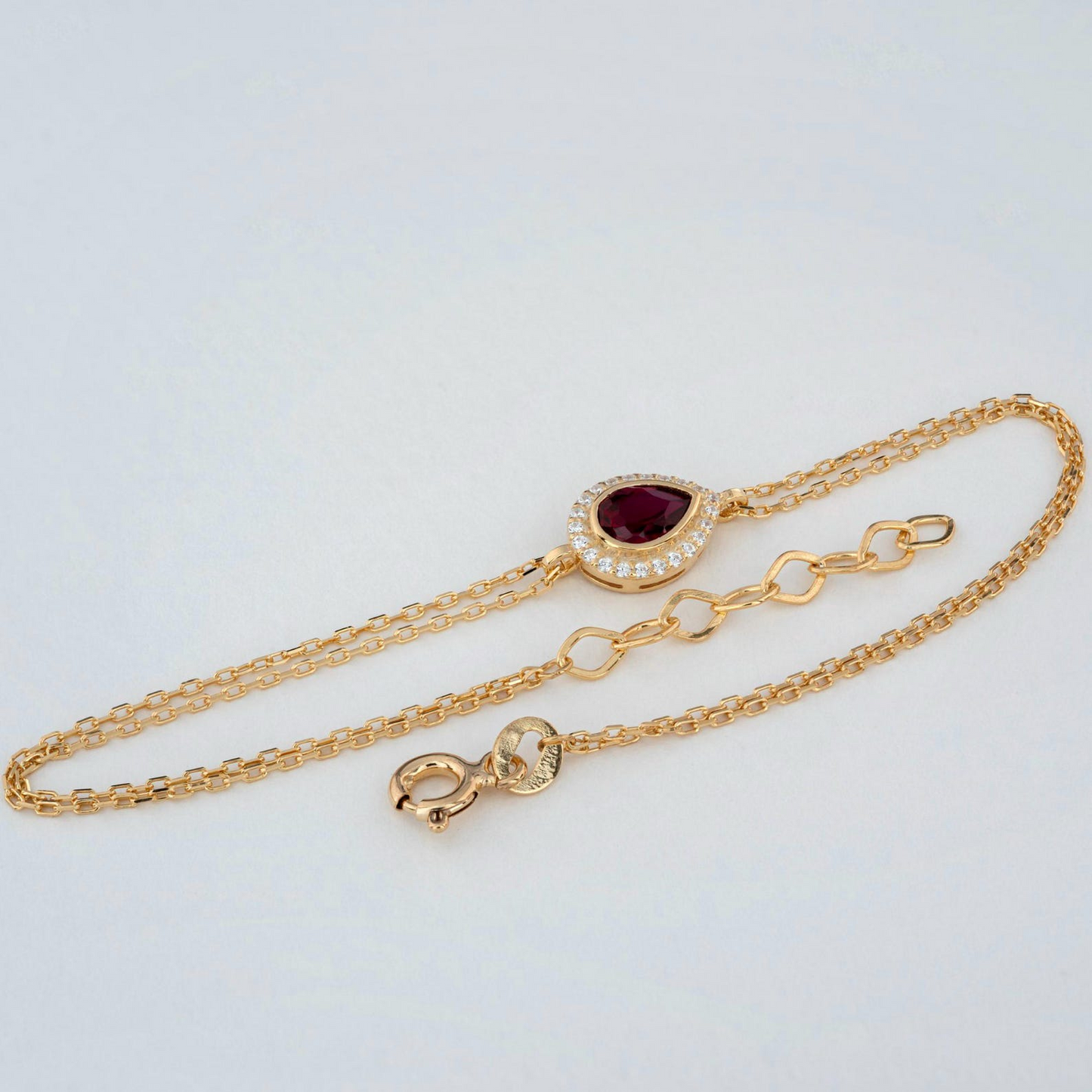 Ruby Bezel Drop Bracelet with Real Diamonds in 8K/10K/14K Solid Gold | July Birthstone Jewelry