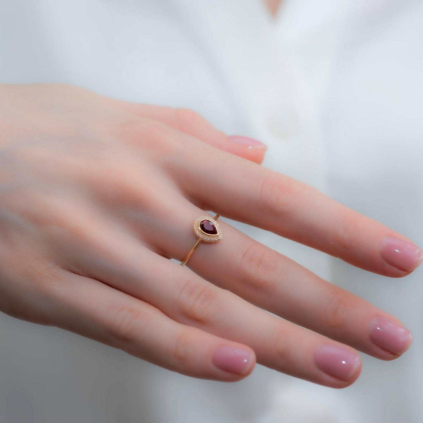 Ruby Bezel Drop Ring with Real Diamonds in 8K/10K/14K Solid Gold | July Birthstone Jewelry