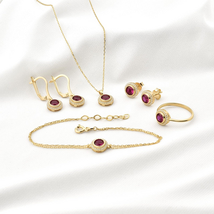 Ruby Round Bezel Necklace in 8K/10K/14K Solid Gold with Real Diamonds, July Birthstone Jewelry