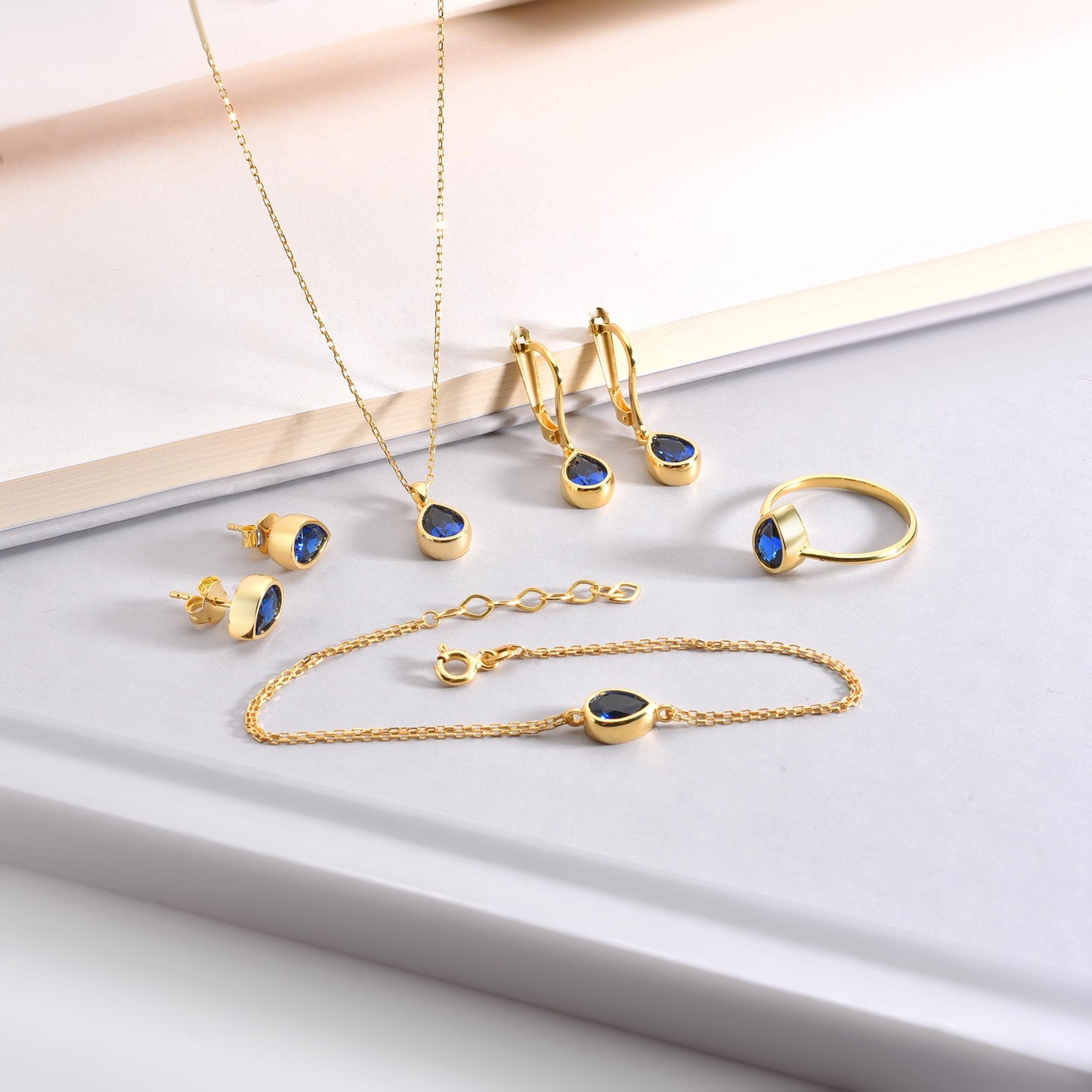Sapphire Drop Bezel Bracelet in 10K/14K Solid Gold, September Birthstone Jewelry