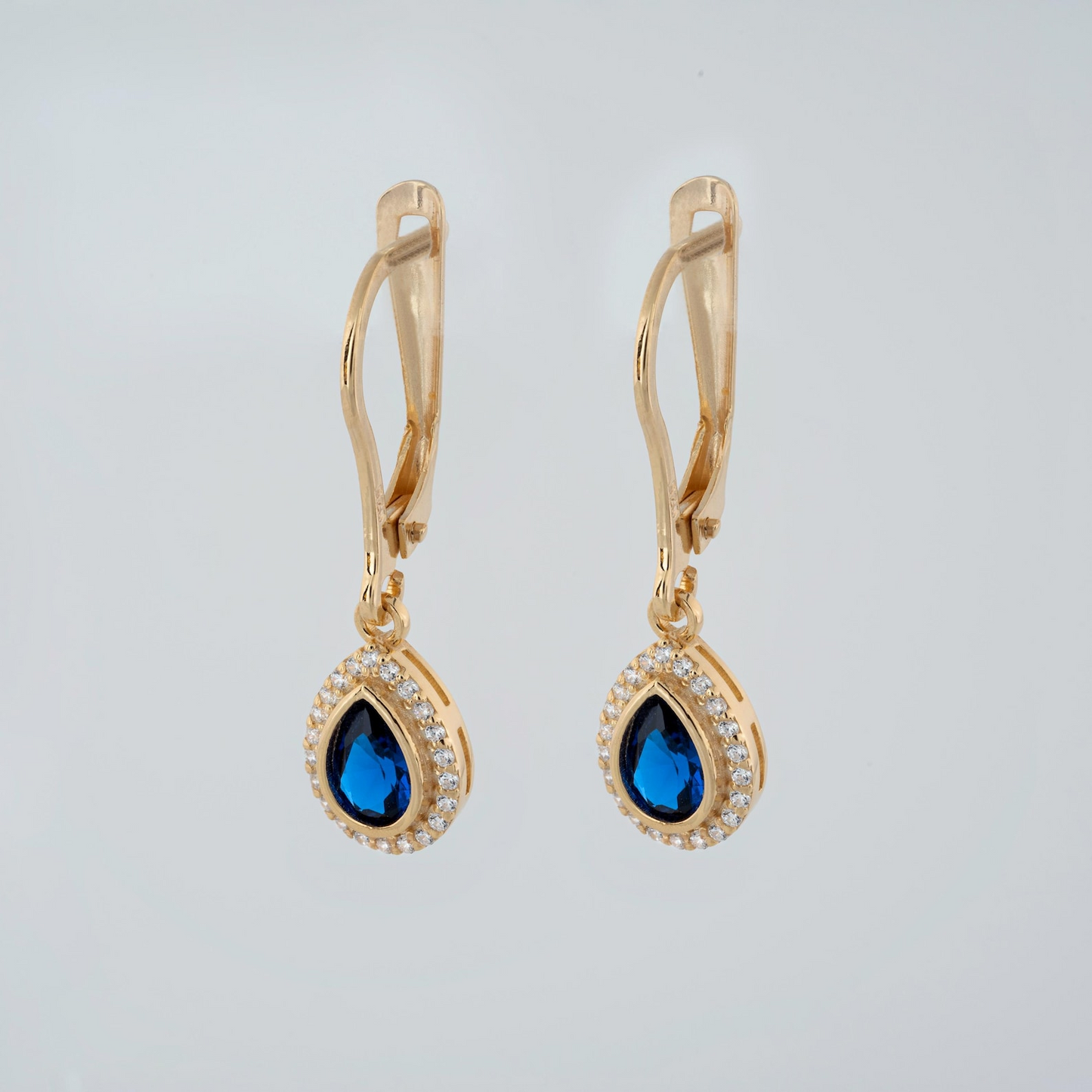 Sapphire Bezel Drop Dangle Earrings with Real Diamonds in 8K/10K/14K Solid Gold | September Birthstone Jewelry