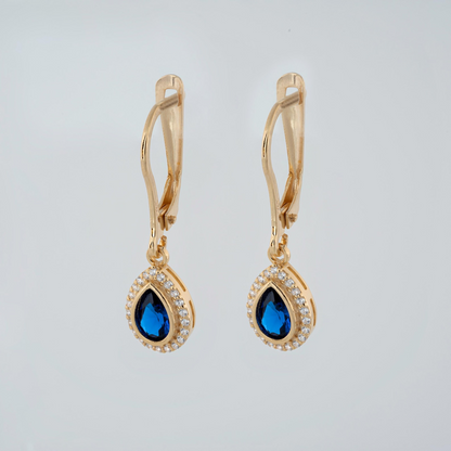 Sapphire Bezel Drop Dangle Earrings with Real Diamonds in 8K/10K/14K Solid Gold | September Birthstone Jewelry