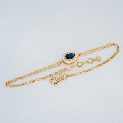 Sapphire Bezel Drop Bracelet with Real Diamonds in 8K/10K/14K Solid Gold | September Birthstone Jewelry