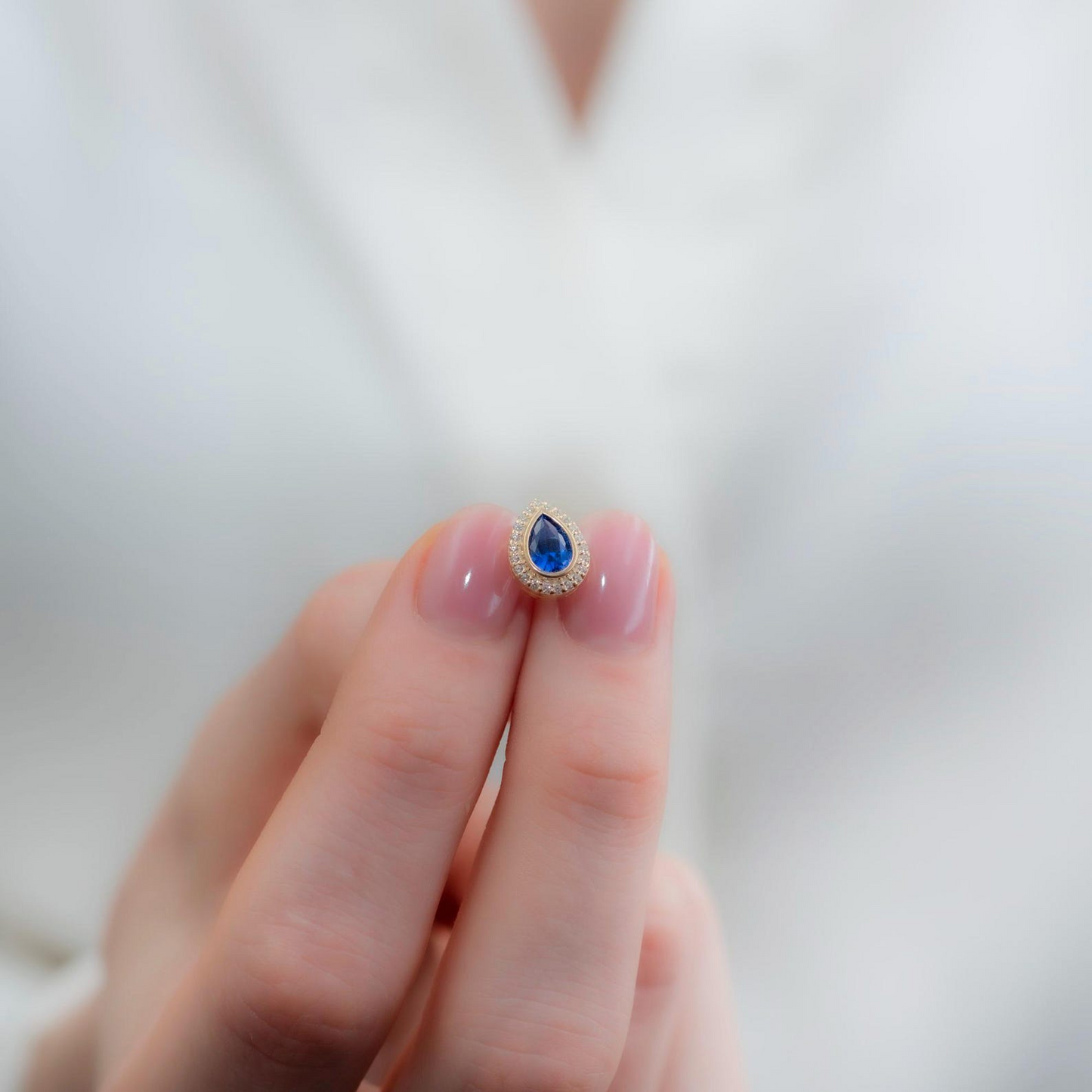 Sapphire Bezel Drop Stud Earrings with Real Diamonds in 8K/10K/14K Solid Gold | September Birthstone Jewelry