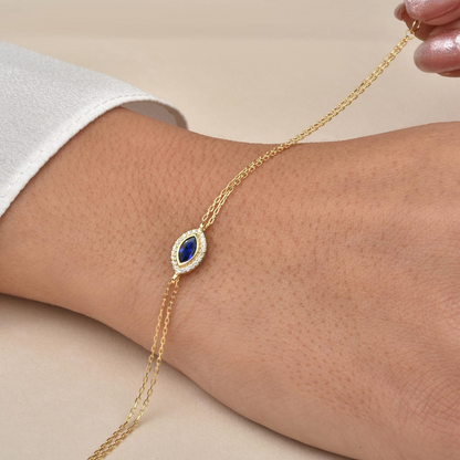 Sapphire Bezel Marquise Bracelet with Real Diamonds in 8K/10K/14K Solid Gold | September Birthstone Jewelry