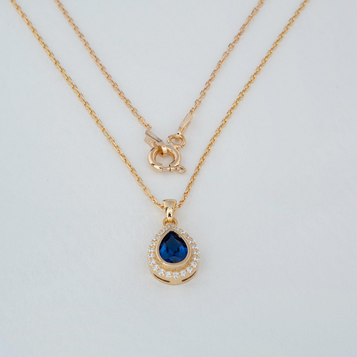 Sapphire Bezel Drop Necklace with Real Diamonds in 8K/10K/14K Solid Gold | September  Birthstone Jewelry