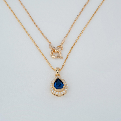 Sapphire Bezel Drop Necklace with Real Diamonds in 8K/10K/14K Solid Gold | September  Birthstone Jewelry